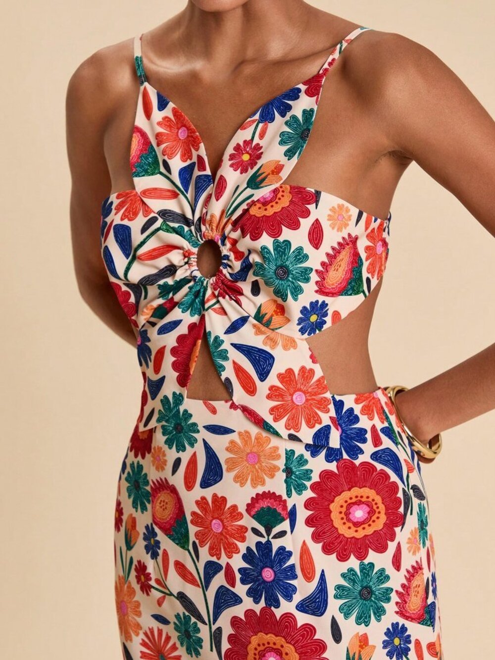 Multicolor Boho Women's Vacation Floral Backless Spaghetti Strap Dress - Picture 7 of 7